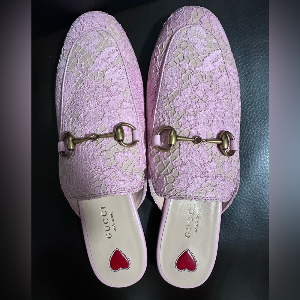 Women’s Gucci Sugar Pink Lace Loafers NIB